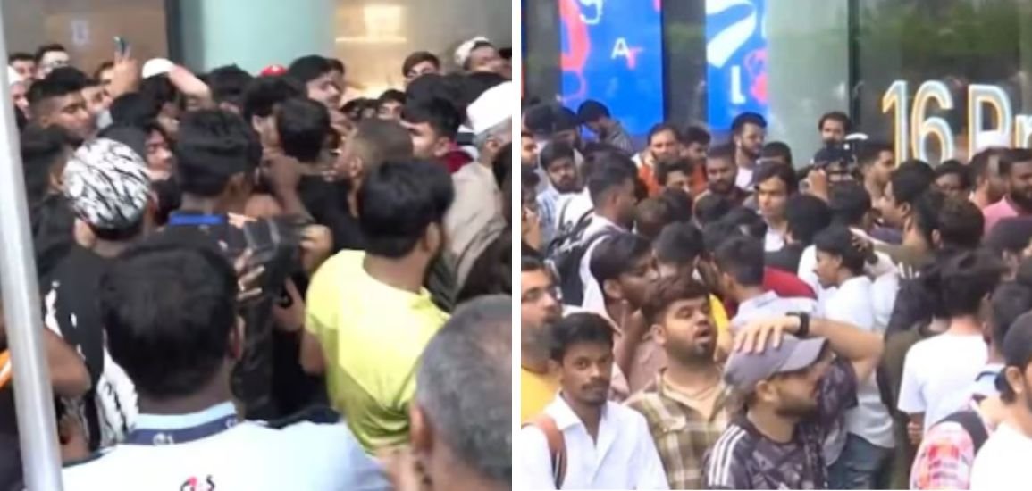 Long Queues & Scuffles as iPhone 17 Launch Hits Mumbai