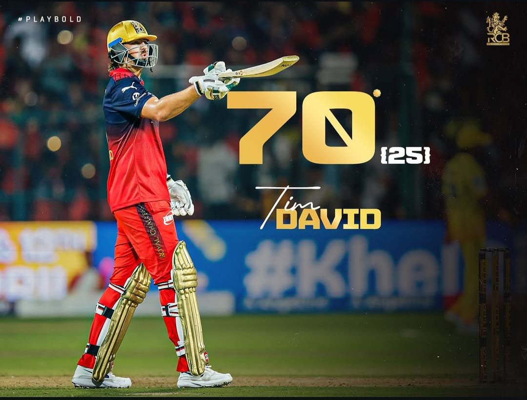 Tim David Smashes Explosive 70 off 25 Balls for Royal Challengers Bengaluru