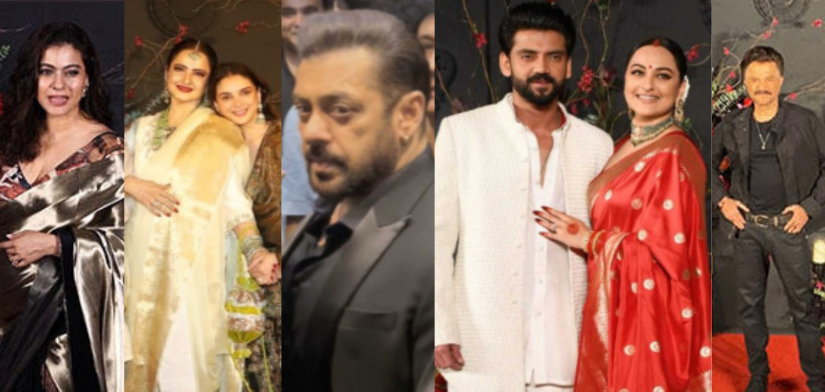 Celebs like Kajol, Tabu, and Aditi Rao Hydari, as well as stars like Anil Kapoor, Rekha, and Salman Khan, attended the wedding reception of newlyweds Sonakshi Sinha and Zaheer Iqbal